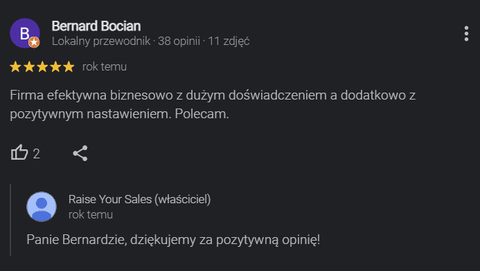 Opinia Google klienta marki Meester o współpracy z Raise Your Sales