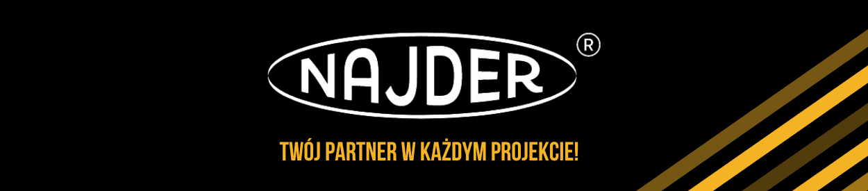 Baner sklepu Najder – logo na czarno-złotym tle